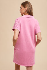 Annie Wear Mineral Washed Johnny Collar Short Sleeve Dress OutfitFlow